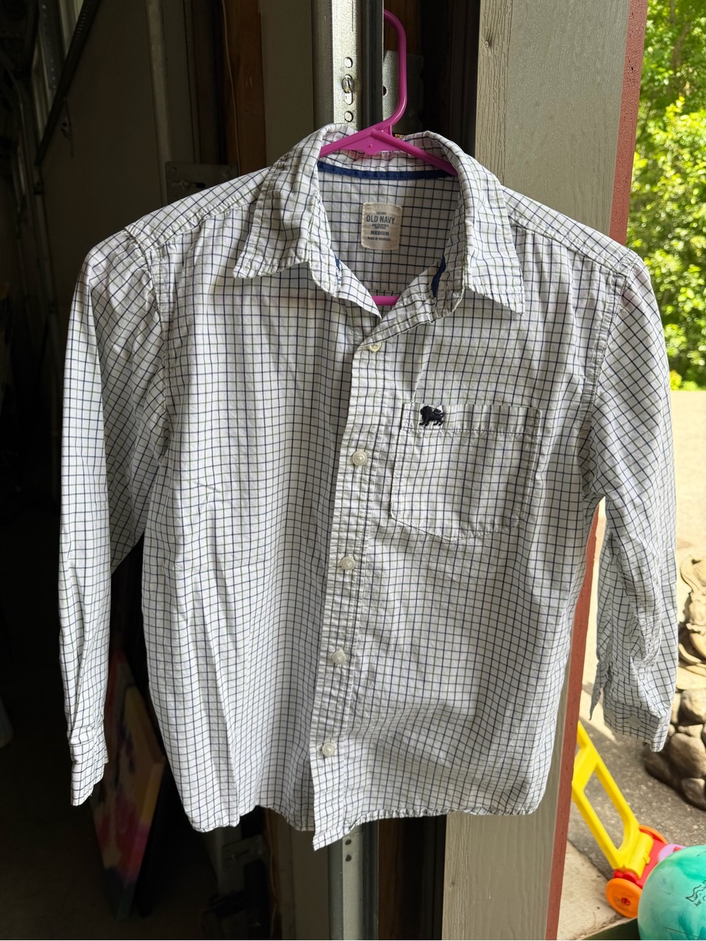 Old Navy Boys White and Navy Windowpane Button-Down Shirt